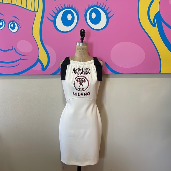 open lace back dress Moschino circa 90's cotton bow dress-vintage party dress  Wayward Debutante